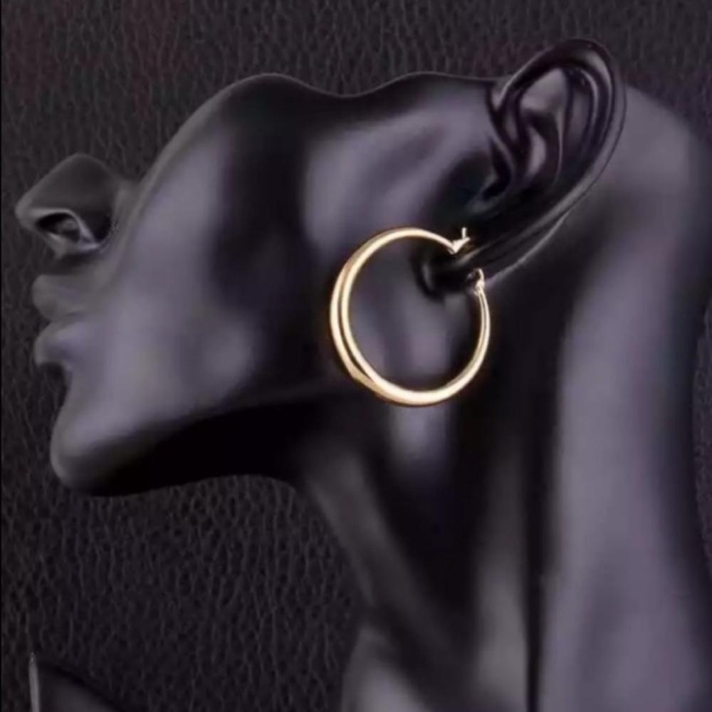 NEW 18K YELLOW GOLD 1” ROUND HOOPS